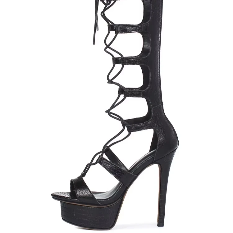 Hot Sale Roman Super High Stripper Heels Boots 15CM Open Toe T-Tied Gothic Punk Gladiator Stage Sexy Pole Dance Shoes for women