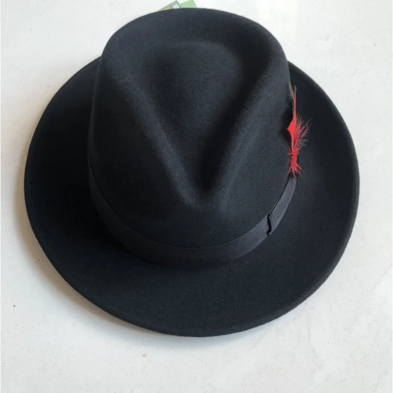 H628B Wide Brim Australian Wool Felt White Fedora Hats Adult Woolen Felt Fedora Hat Gentleman Wool Fedora Hats