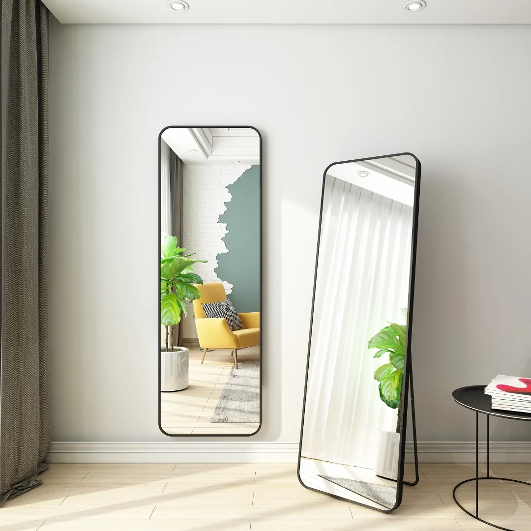 Factory Supply Full body floor to ceiling mirror, mesh red, minimalist girl with rounded corners, household fitting mirror