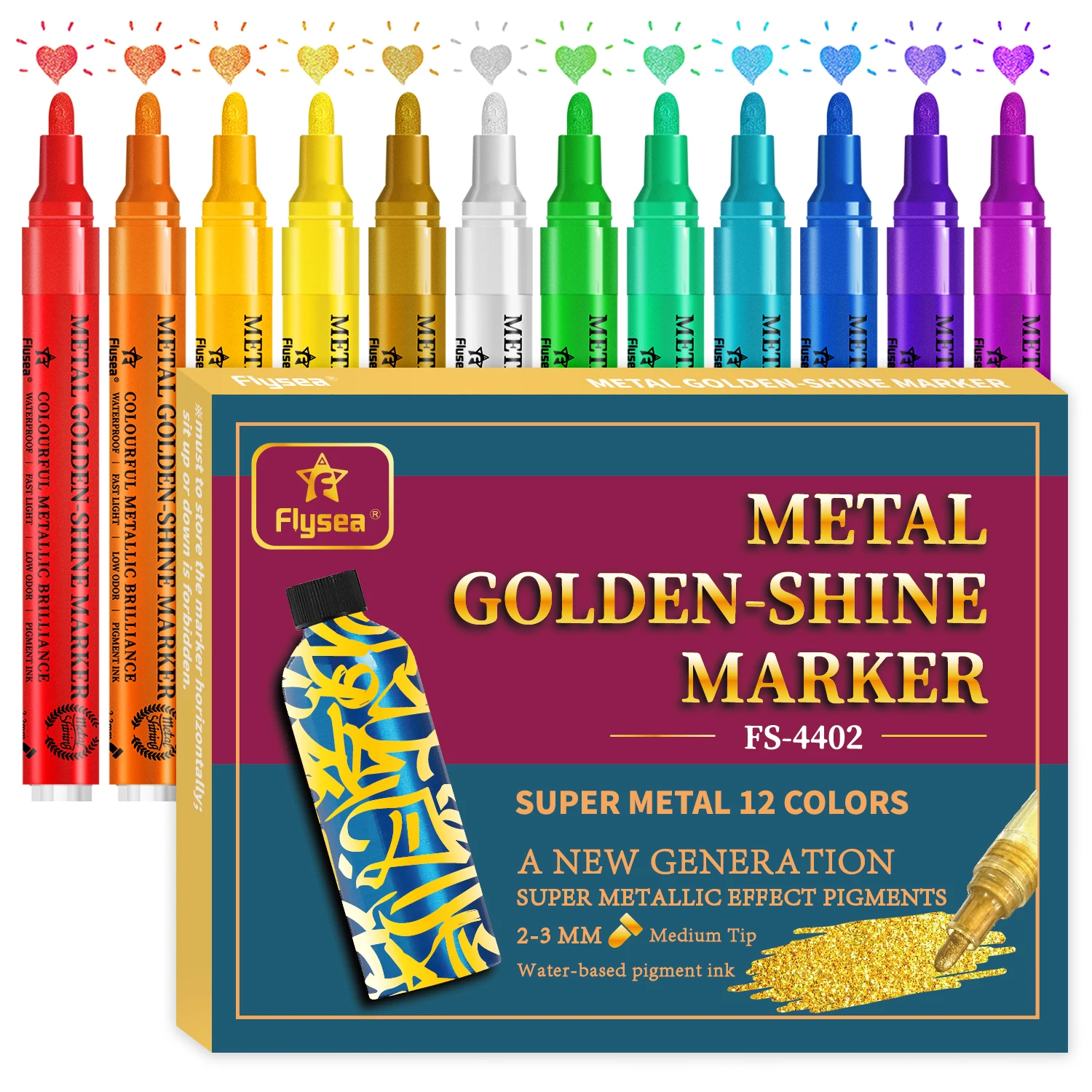 Factory Direct Sale 12 Assort Colors Metallic Art Glitter Pens Medium Point Metallic Acrylic Paint Pens  for Artists