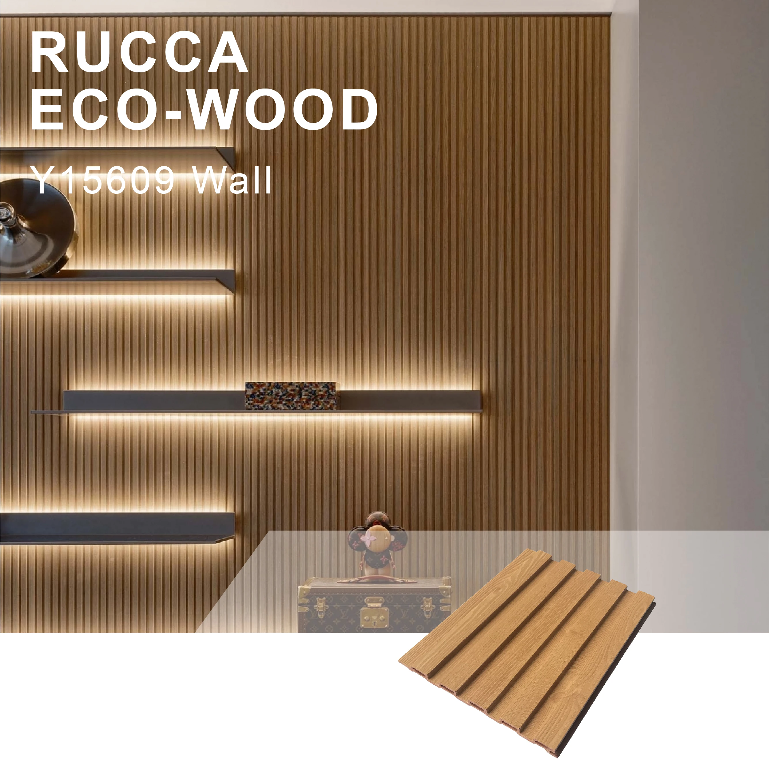RUCCA fluted panel 156*9mm wooden grain pvc wpc wall panels designs