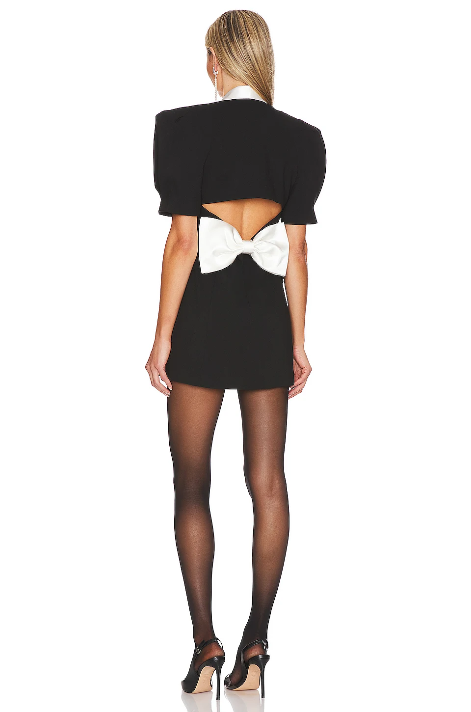 Elegant Black Evening Dress With White Large Collar Backless Ruffle Sleeve Casual Party Dress Women 2023