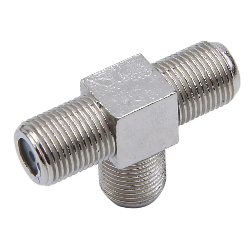 F Female to 2 F female Jack Triple T RF Adapter Connector 3 Way Splitter