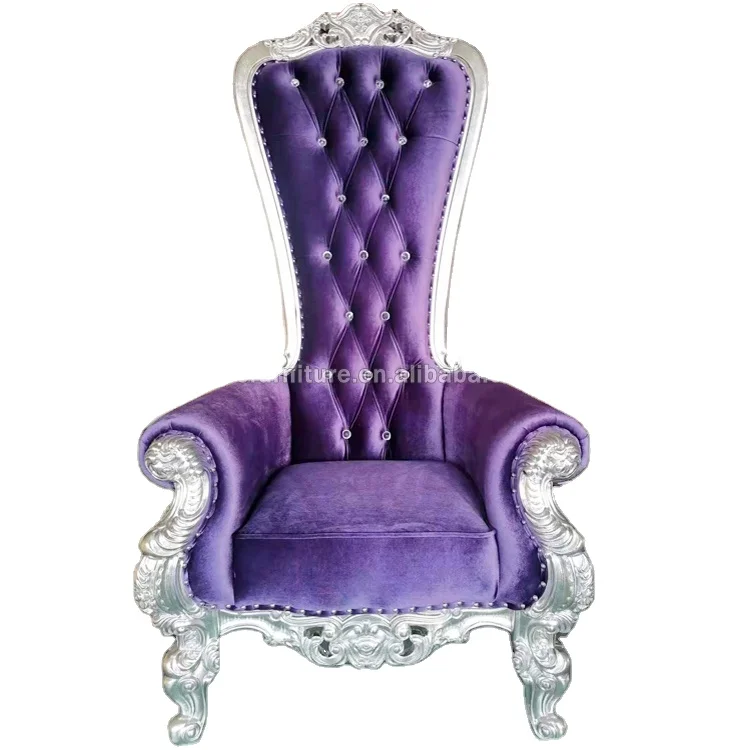 Hotel Luxury carving King Throne Chairs Purple Flannel sofa for wedding event birthday party