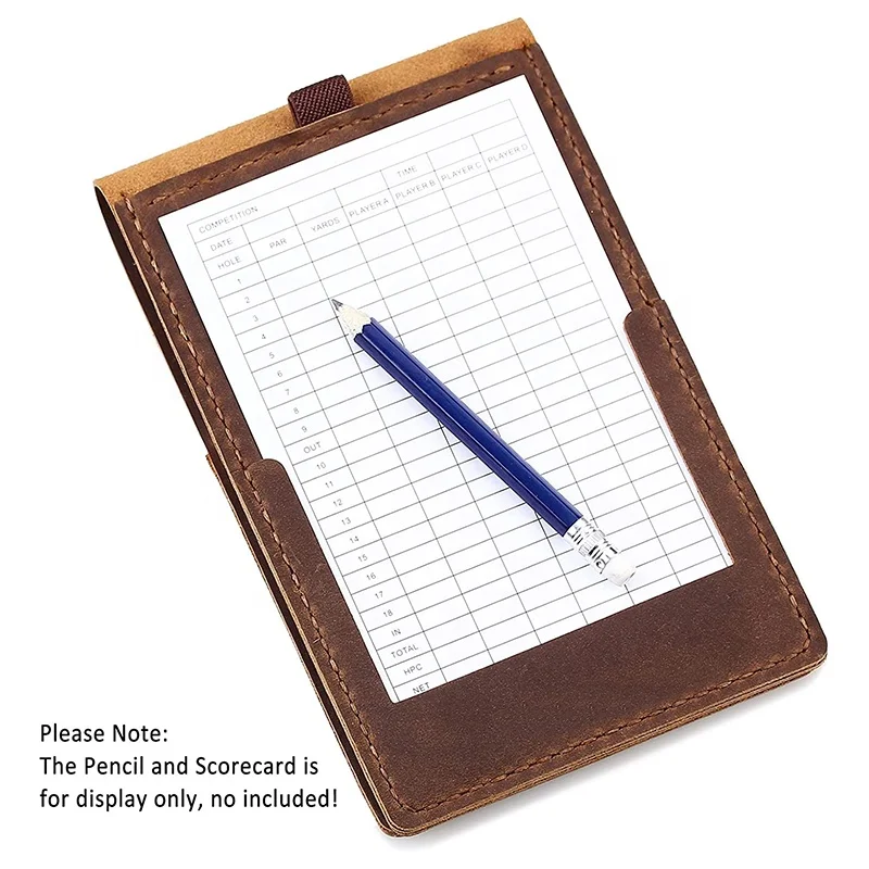 Handmade Leather Yardage Book Cover, Leather Golf Scorecard Holder with Built-in Pencil Loop