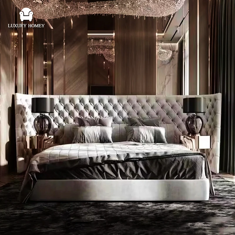 Italian High-end Modern Bedroom Furniture Designer Fashion Buckle Bedroom Set Furniture King Size Bedroom Set