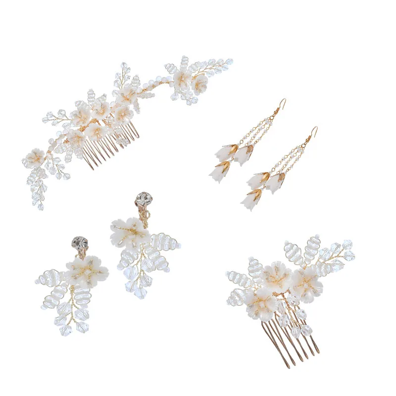2022 wholesale Rural style bridal hair comb Fashion girl flower earrings wedding apparel & accessories