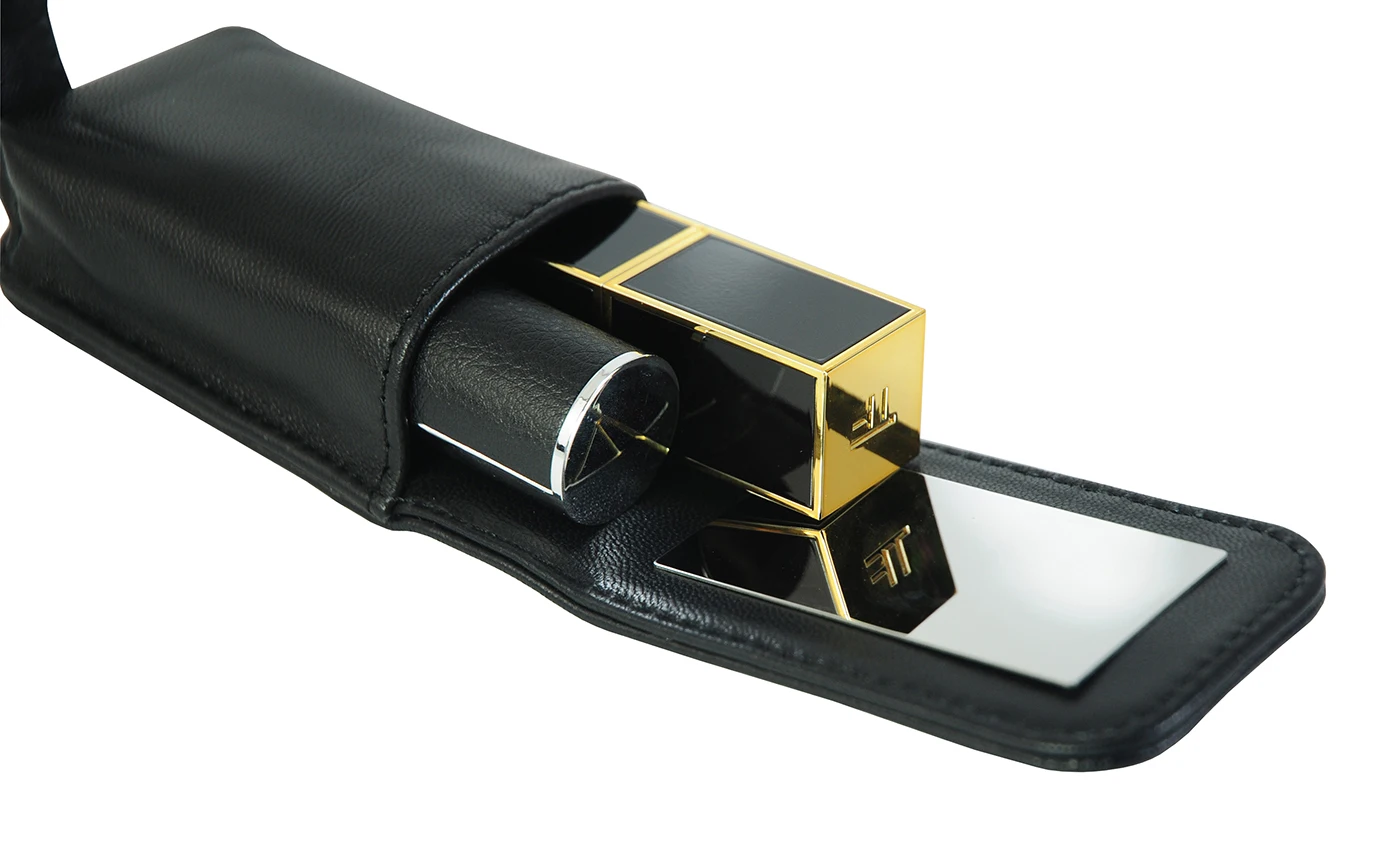 Sonny High End Lambskin Real Leather Lipstick Case Holder Mini Portable Travel Cosmetic Make Up Bag for 2 Lip Rouge