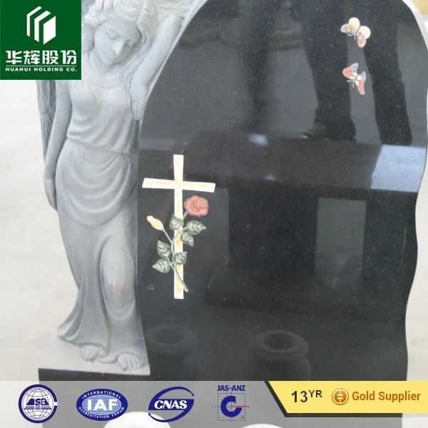 Cemetery usage black granite swan heart headstone designs memorial tombstone