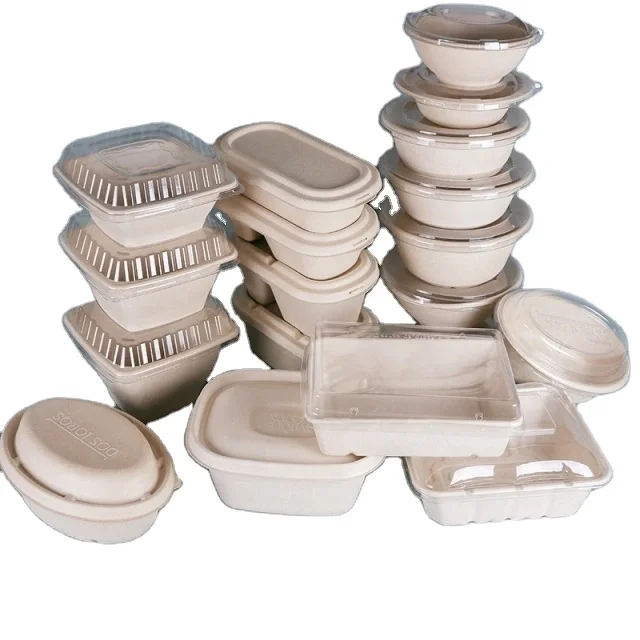 Heepack Food Container Biodegradable Disposable Compostable Sugarcane Bagasse Paper Pulp Bowl 12oz 24oz 32oz