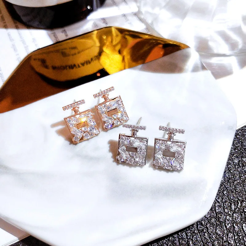 South Korea simple and small earrings trendy net red ins perfume box earrings fashion design earrings