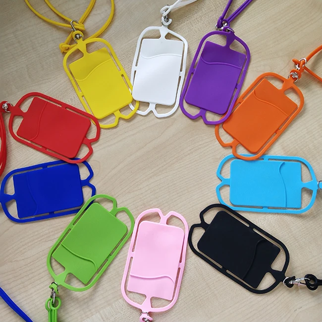 Manufacturer supply silica gel mobile phone rope card stick silicone rope mobile phone card sleeve bank card sleeve
