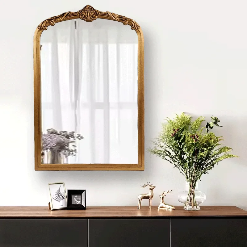 Luxury Design French Mirror Gold Metal Frame Wall Mirror Modern Decor Arch Decorative Hanging Metal Wall Mirror