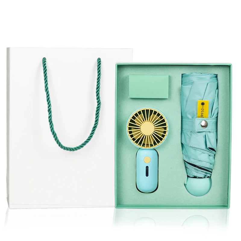 Umbrella And Fan Gift Set USB Mini Fan Portable Handheld Fan Umbrella Set Promotional Business Gifts