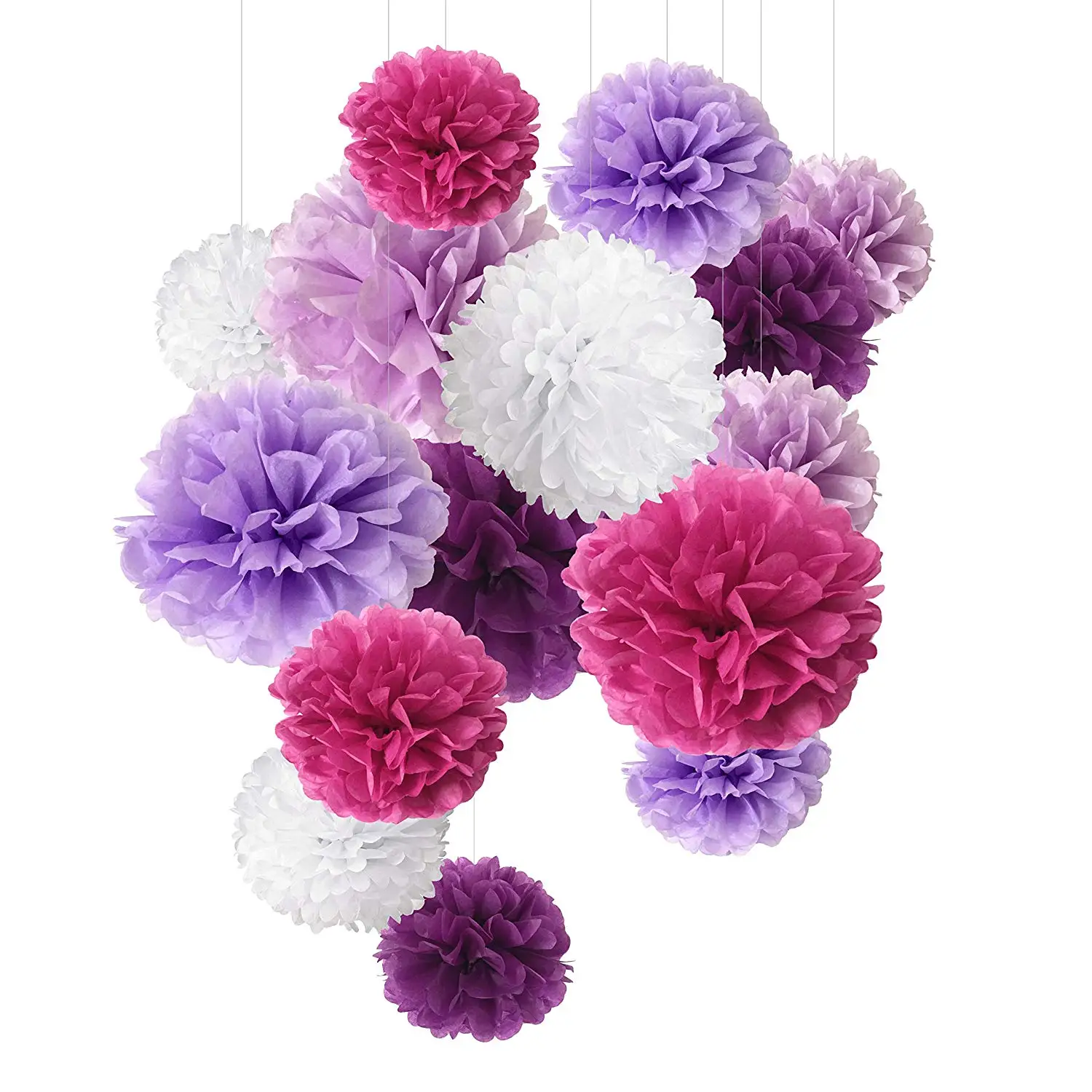 Wholesale Colorful and Various Sizes DIY Craft Hanging Tissue Paper Pom Poms Flower Balls Decoration