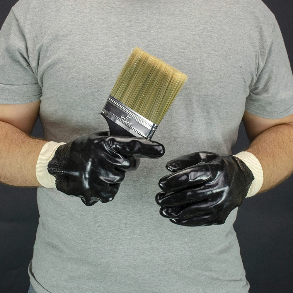 GLOVEMAN red PVC smooth coated glove waterproof oil acid alkali chemical resistant industrial safety work knitted cotton gloves