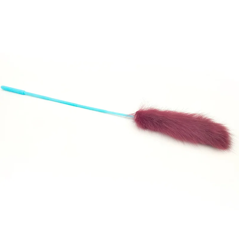 Tail Teaser Wand Toy Kitten Cat Exercise Playing Accessories Interactive Pet Supplies Funny Cat Plush Real Rabbit Fur Plate HY
