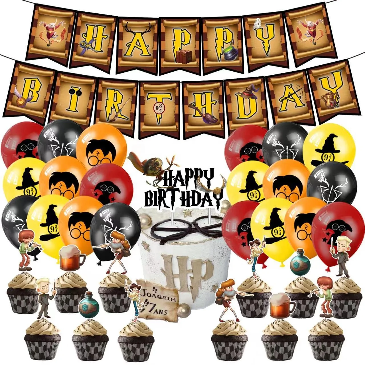 Wizarding world magic theme tableware cake topper Balloon Arch Garland kit for kid girl boy birthday Party Anniversary decor