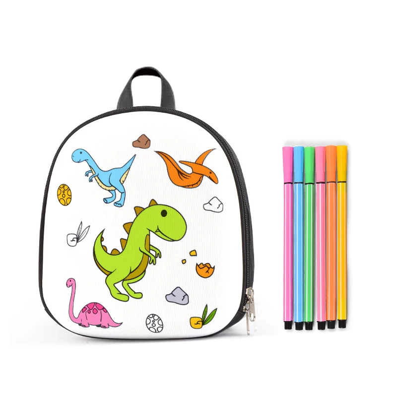 Cartoon dinosaur theme diy doodle bag hard shell eva cartoon children school backpack for painting with 6pcs marker pens