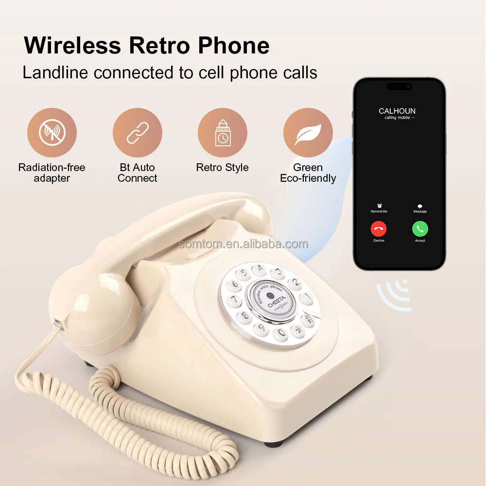 Best Quality Sim Card Slot Retro Beige Wireless Phone Cordless Telephone with 4g Lte Wireless Routers Fixed