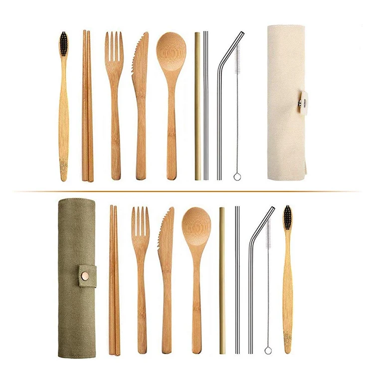 Simple Design Japanese bamboo cutlery/Flatware Set reusable bamboo spoon fork set Reusable Travel Cutlery
