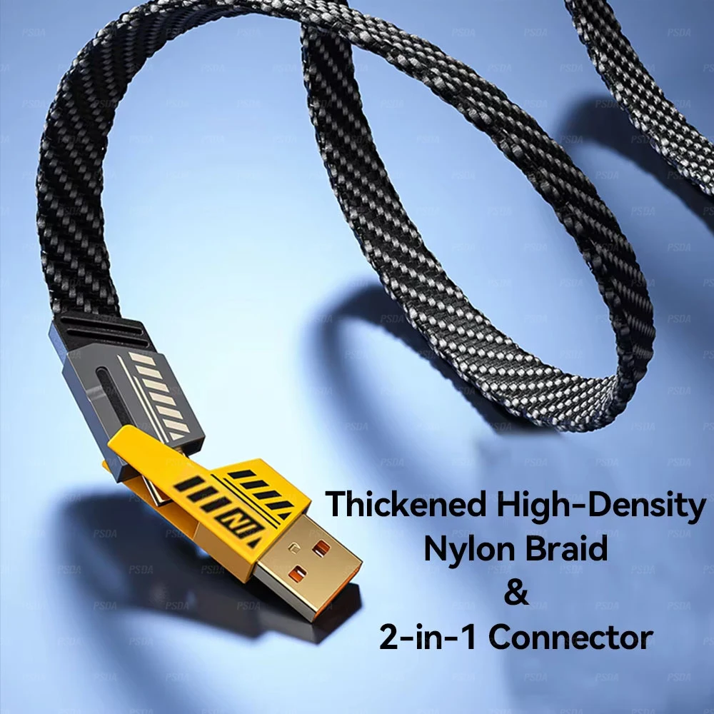 OEM LOGO Mech Style 4-in-1 Cable USB A Type-C Dual Connector Nylon Braided PD 65W 27W Fast Charging for iPhone 16 Android