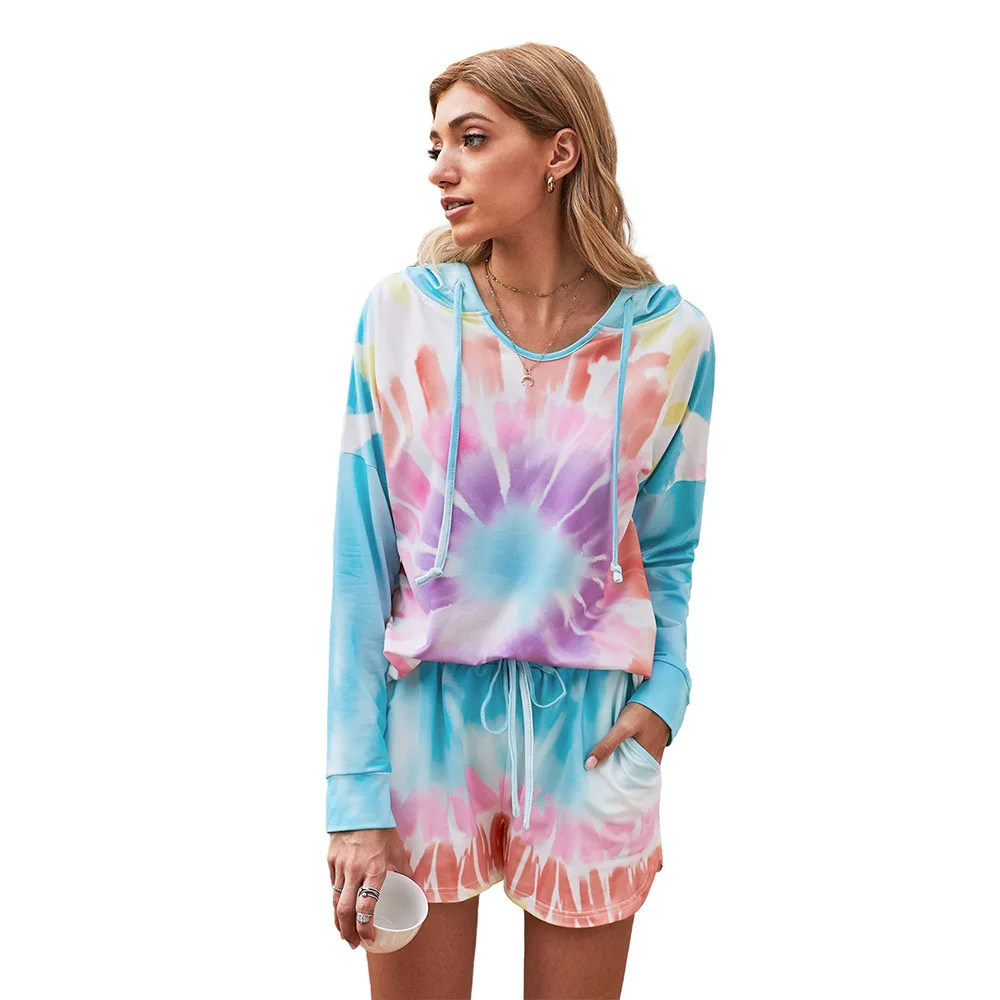 Новая женская домашняя одежда из двух предметов, осенне-зимние шорты и пижамы с длинными рукавами и завязками