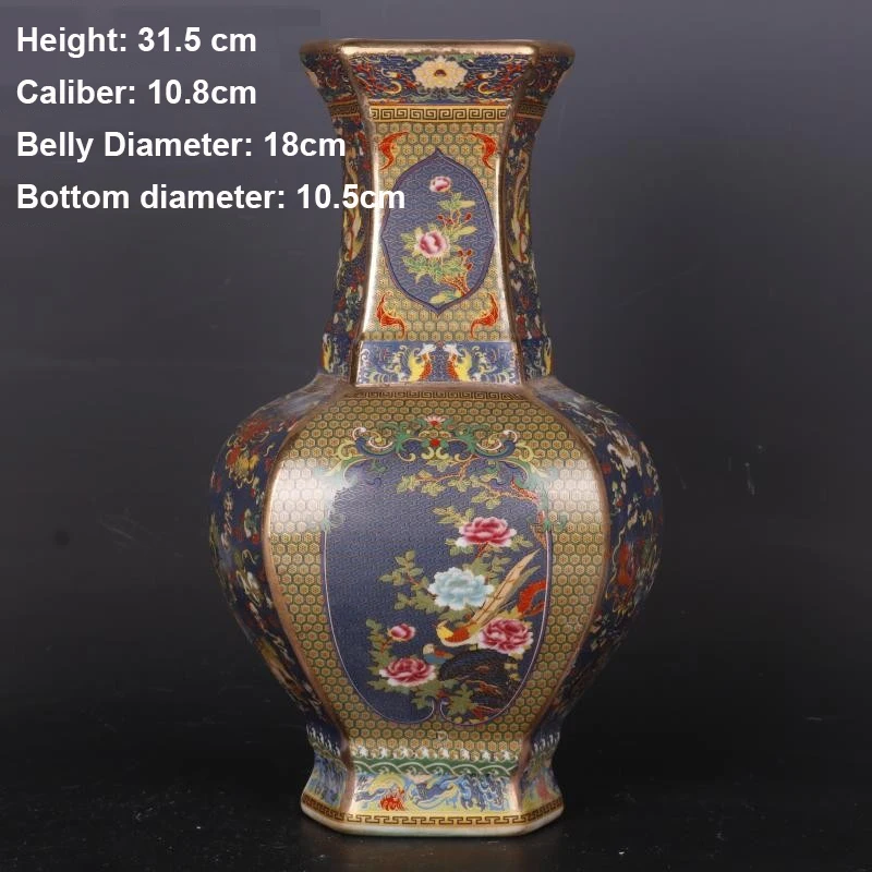 31.5cm high Chinese royal antique vase imitation gold enamel color flower and bird pot belly vase hot selling vase