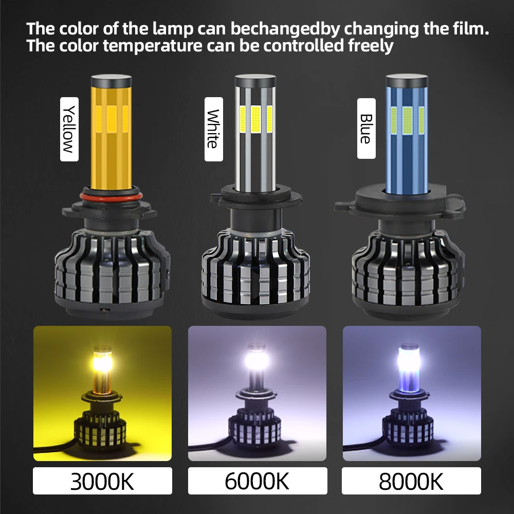 Super Bright 3 Color Led Headlight Bulb 360 Degree Light Perfect Beam 6 Sides 90W 10000LM Led H1 H3 H4 H7 headlight H11