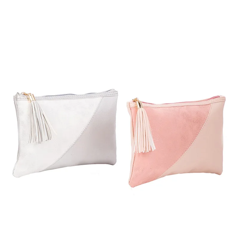 Multipurpose Travel Toiletry Makeup Bag with Zipper PVC Cosmetic Case Pen Pencil Craft Invoice Bill Bags Leather Tassel Pouch