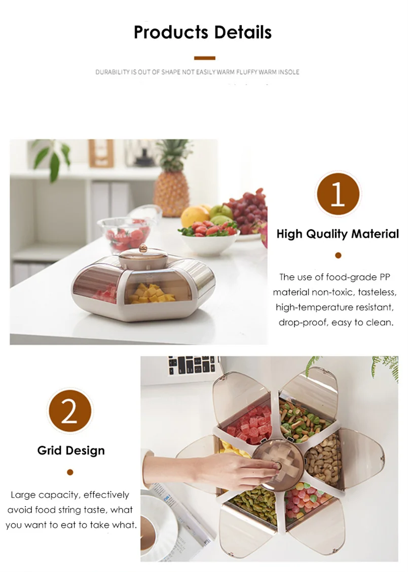 Clear Plastic Candy Box With Lid Lotus Shape 6 Grids for Living Room Hotel Guest Room Wedding Use