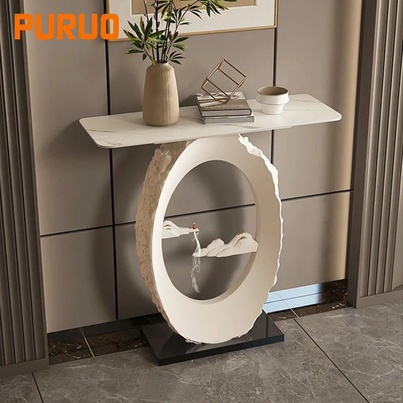 white luxury modern living room furniture Fiberglass material console table  FRP frame console table