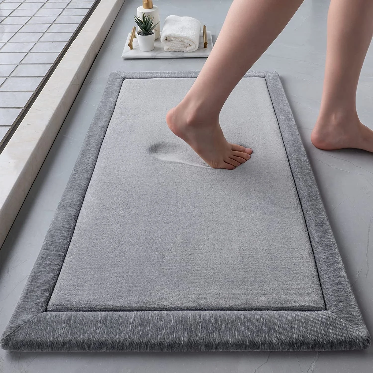 Thicker Microfiber memory foam bath mat with framed Water absorb bath rug non slip floor shower doormat for bathroom carpet