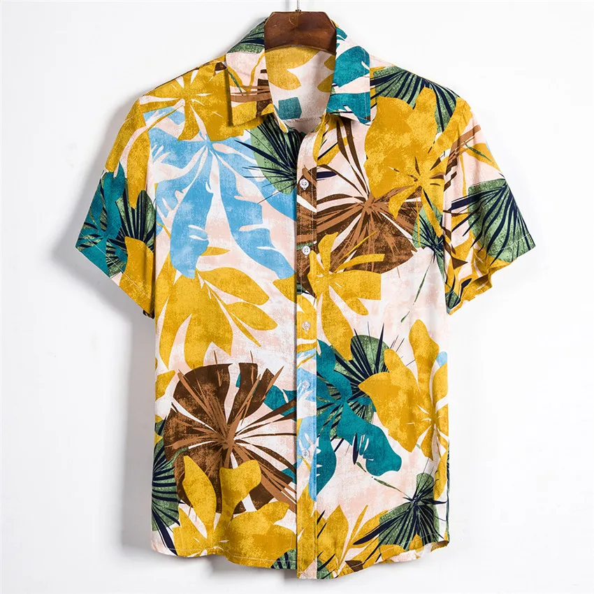 2020 Summer Men Hawaii Printed Short Sleeve Soft Beach Hawaiian Shirt