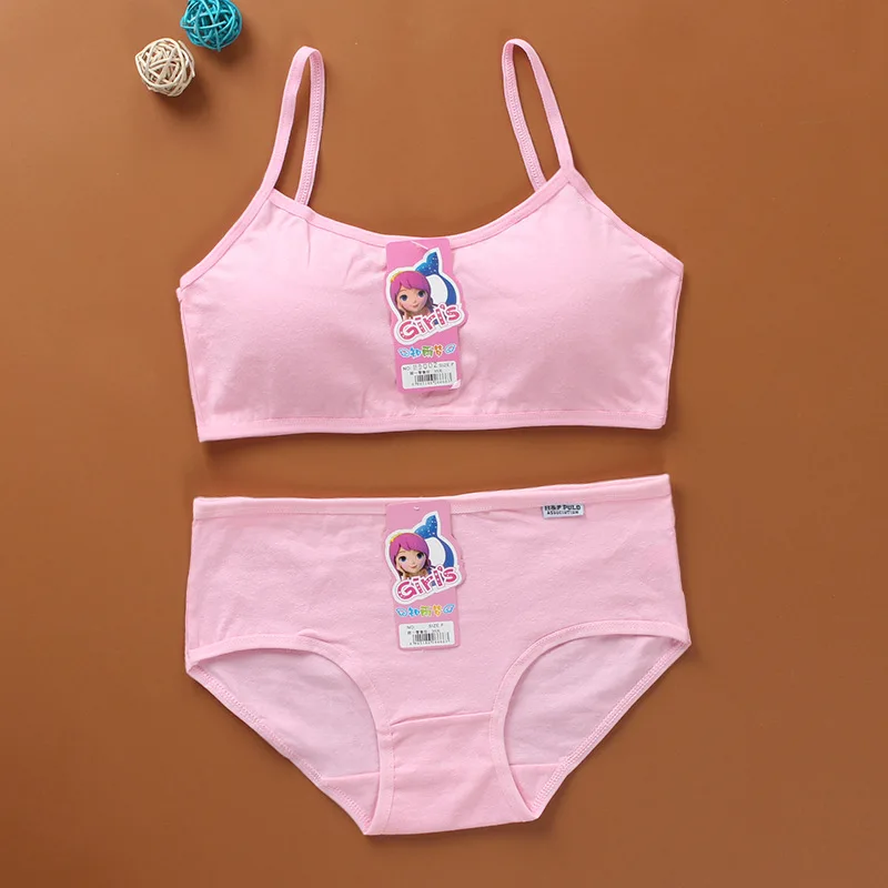 Girls bra set cotton no steel ring sling with padded solid color girls underwear and panties set for teenage