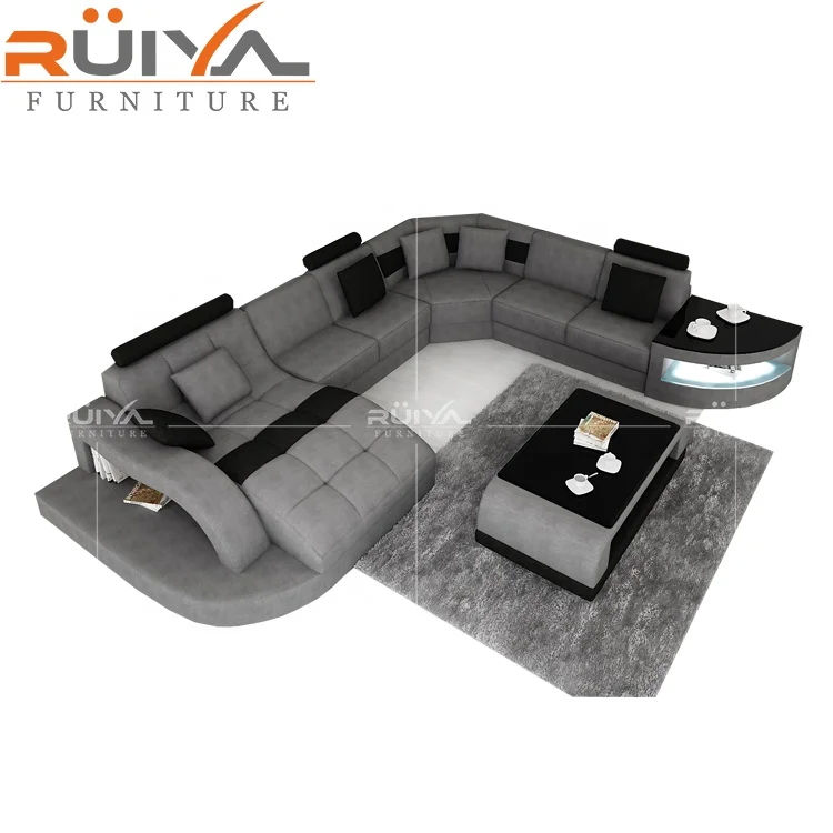 Germany design Luxury furniture Best selling  U shaped modern fabric sofa set with LED Light