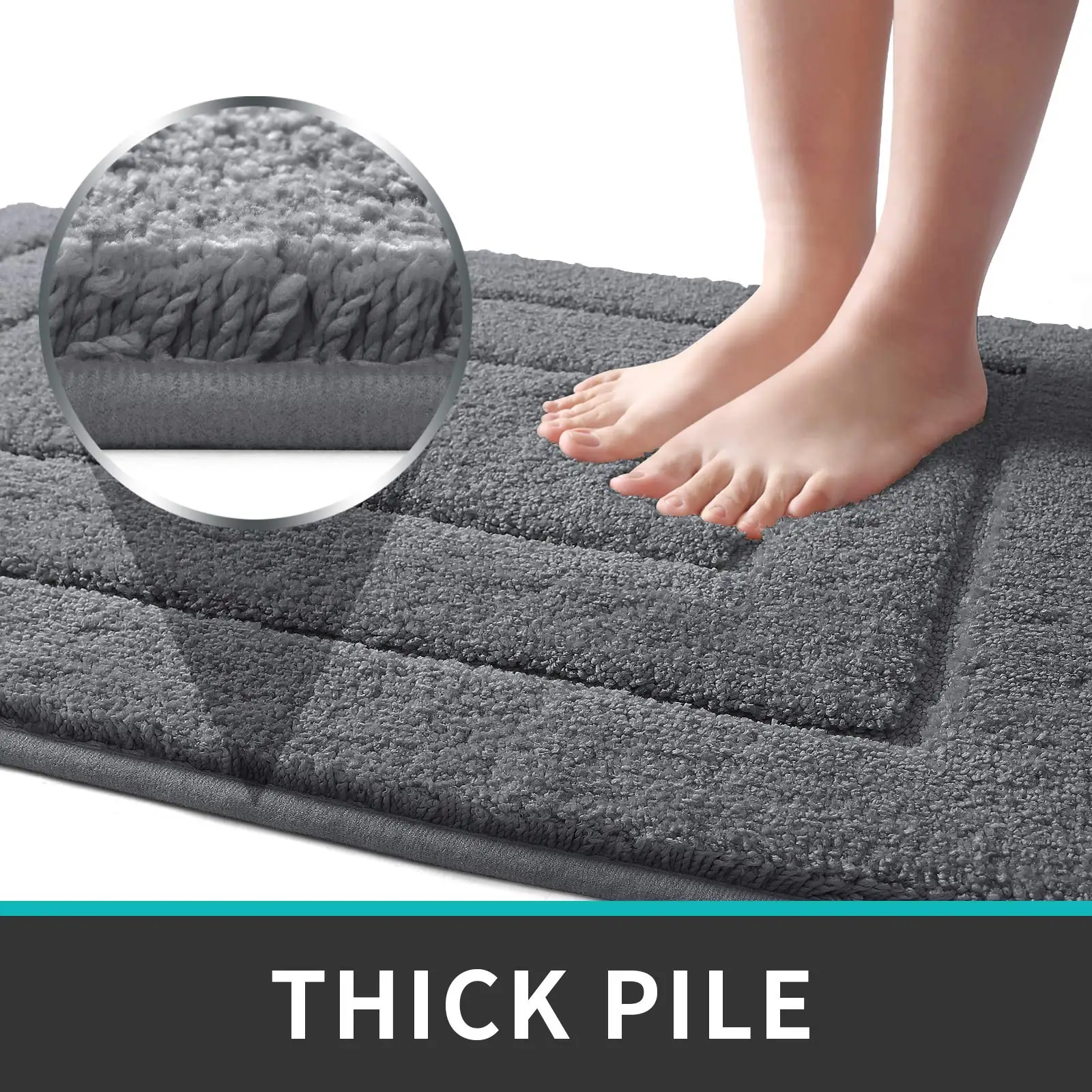 Grey Bathroom Rug Mat Microfiber Soft Bath Mats for Bathroom Non-Slip Bath Mats Machine Wash Dry