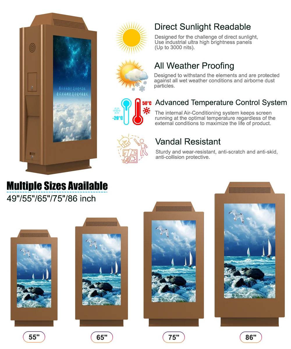55 Inch Display Screen Digital Signage Kiosk Outdoor Double Sided totem outdoor floor standing Display LCD Outdoor Display