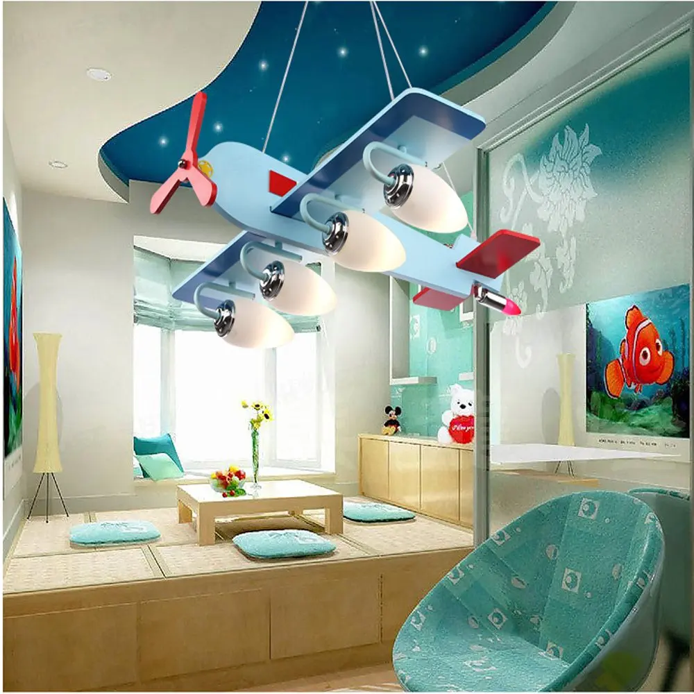 Kids Hanging Lighting Pendant Lights Ceiling Fixture Children Cartoons Aircraft Girls Boys LED Lights