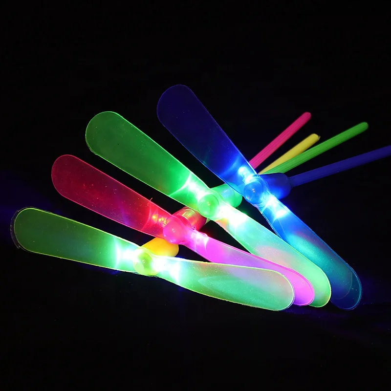 2023 Promotion Kids Stress Relief Adult Flying toys Fidget Portable Colorful Plastic Led Light Up Mini Toy Bamboo Dragonfly