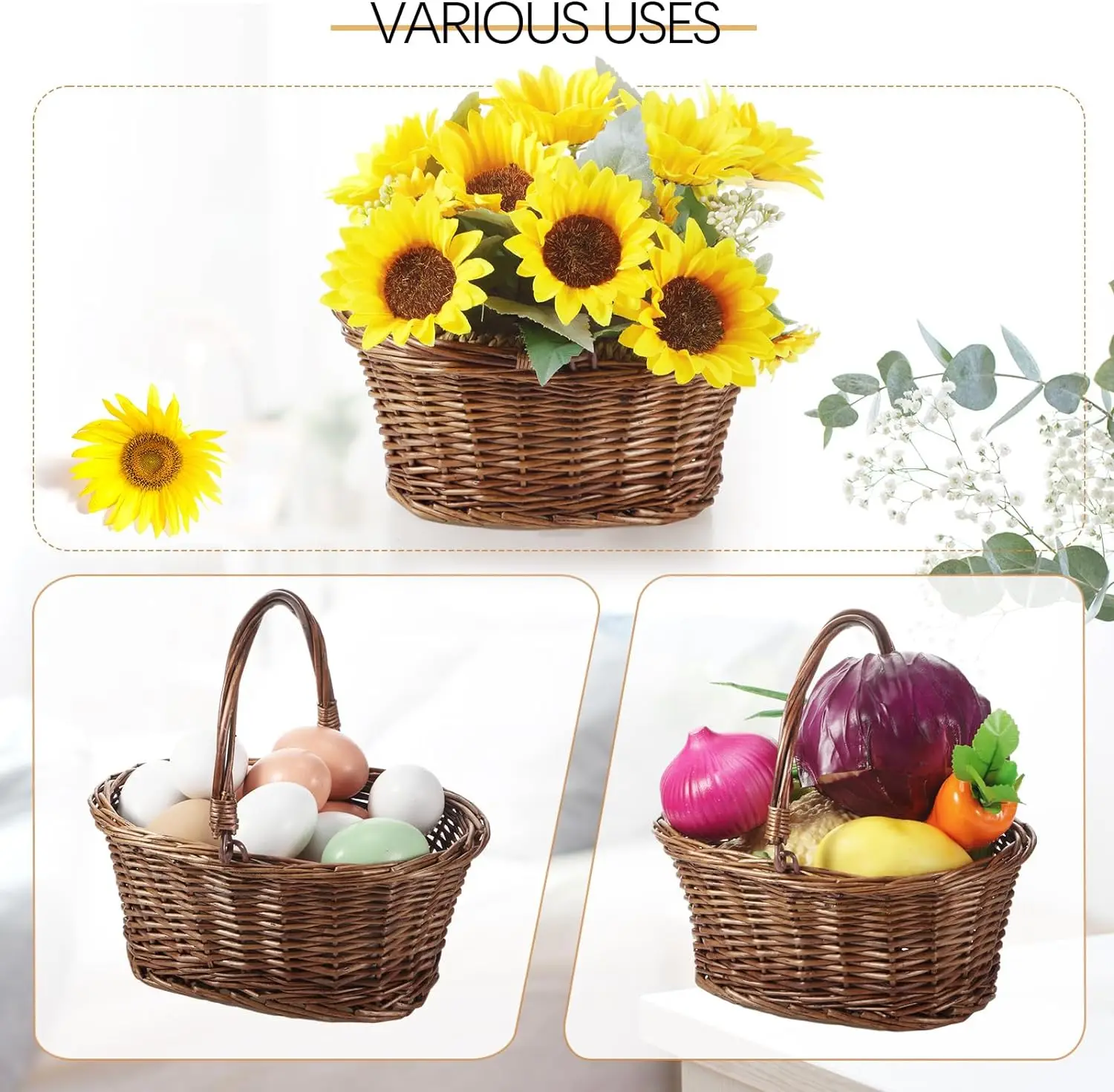 2024 Yulin Jiafu Small Wicker Basket With Handle Flower Girl Baskets For Weddings Eggs Candy Picnic Oval Willow Woven Braided Gi