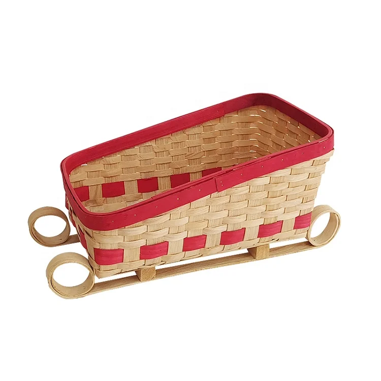 Hot Sales Christmas Sleigh Decoration  Wooden chips Santa Sleigh decor