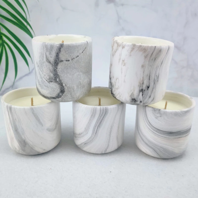 Wholesale Creative Design Marbled Nordic Modern Beautiful texture 200ml 8oz Container Ceramic Scented Candles