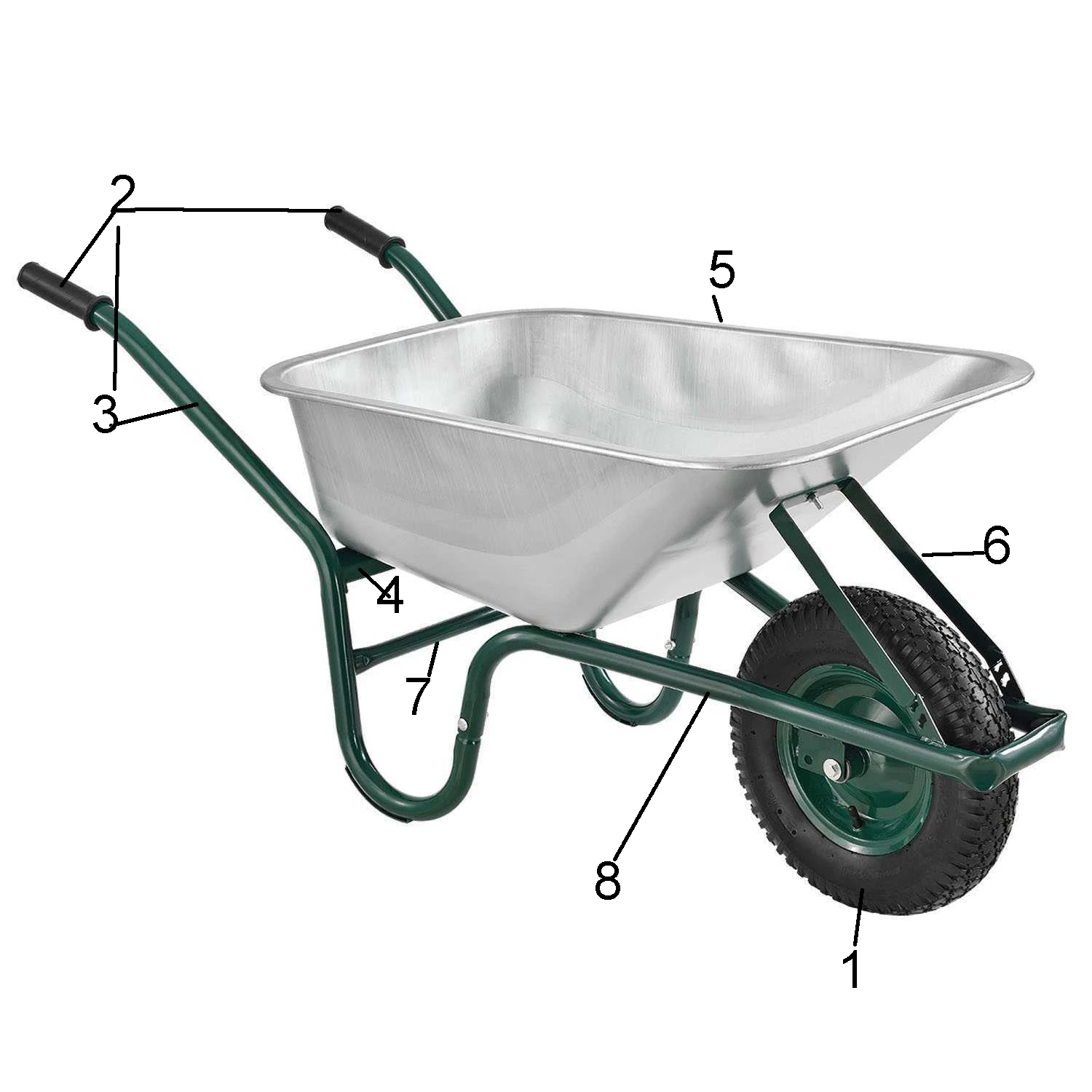 Zinc-plated tray and  4.00-8  PU foam wheel or 3.50-8 pneumatic wheel wheel barrow WB6414T