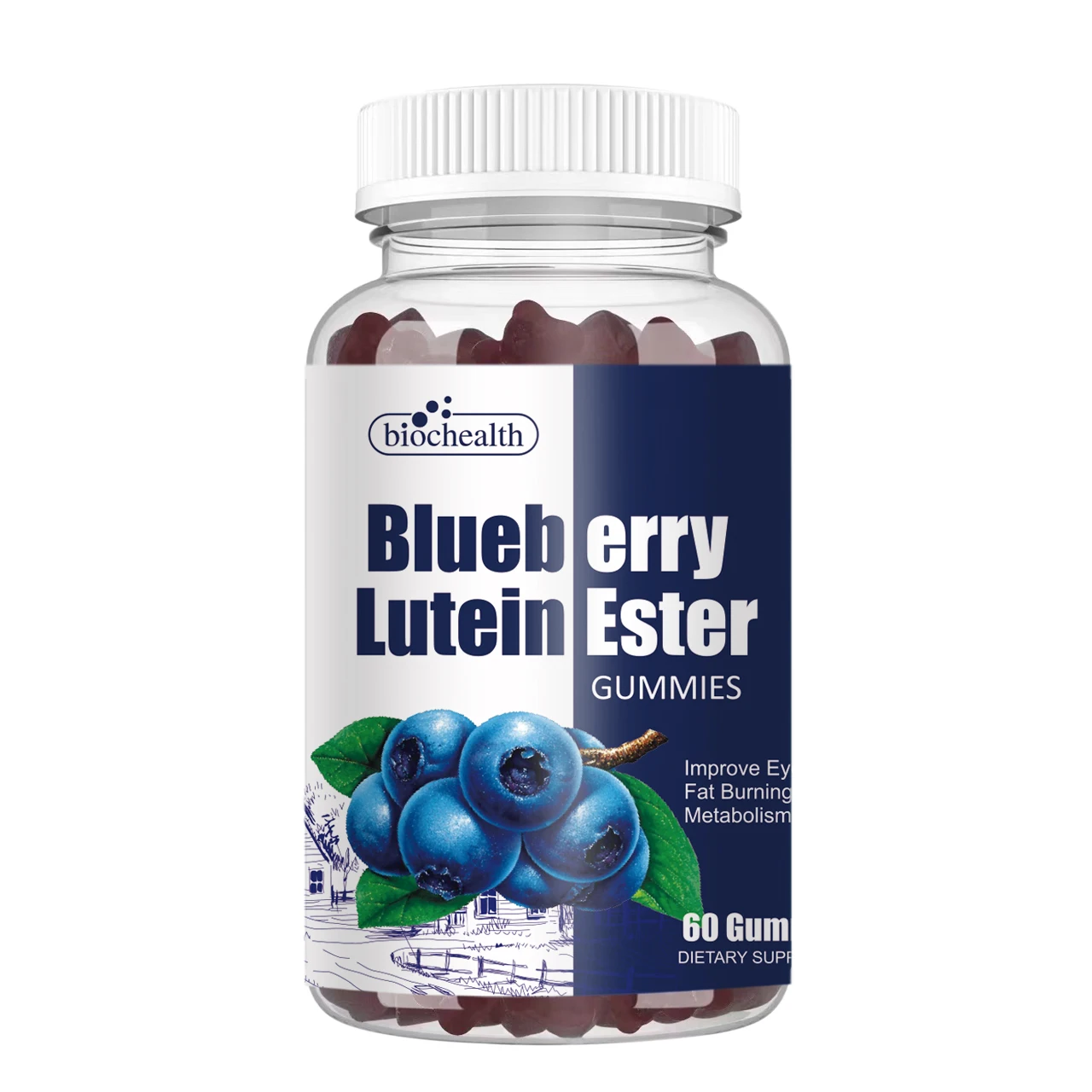 Biocaro Blueberry Lutein Ester Gummy Eye Care Vision Blueberry Lutein Gummies for Kids and Adults