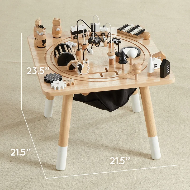 Play Kids Sensory Teaching Activity Train Table Early Education Wooden for Baby Brown Box Modern 1 Set activity game Table 18M+