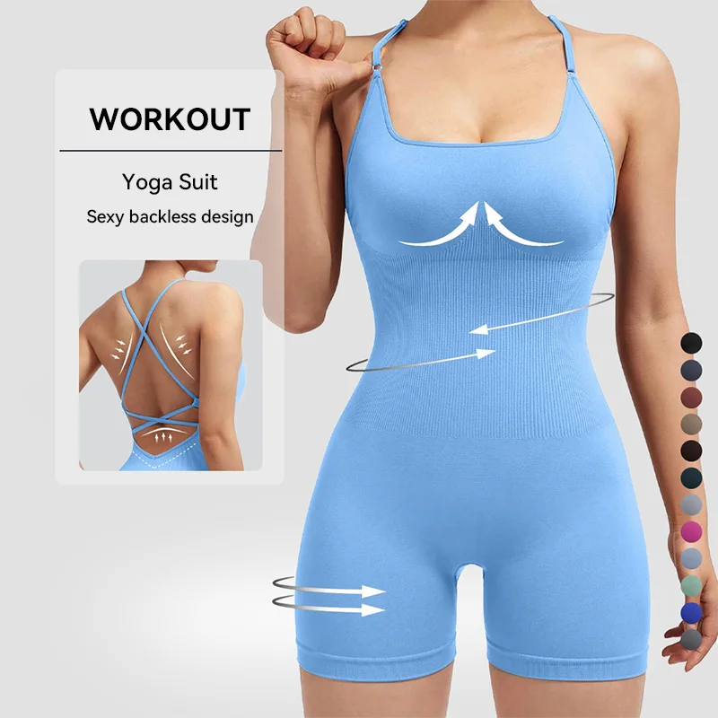 Women Fitness Jumpsuit Quick Dry Yoga Suit Workout Bodysuit Training Exercise Romper Sportswear