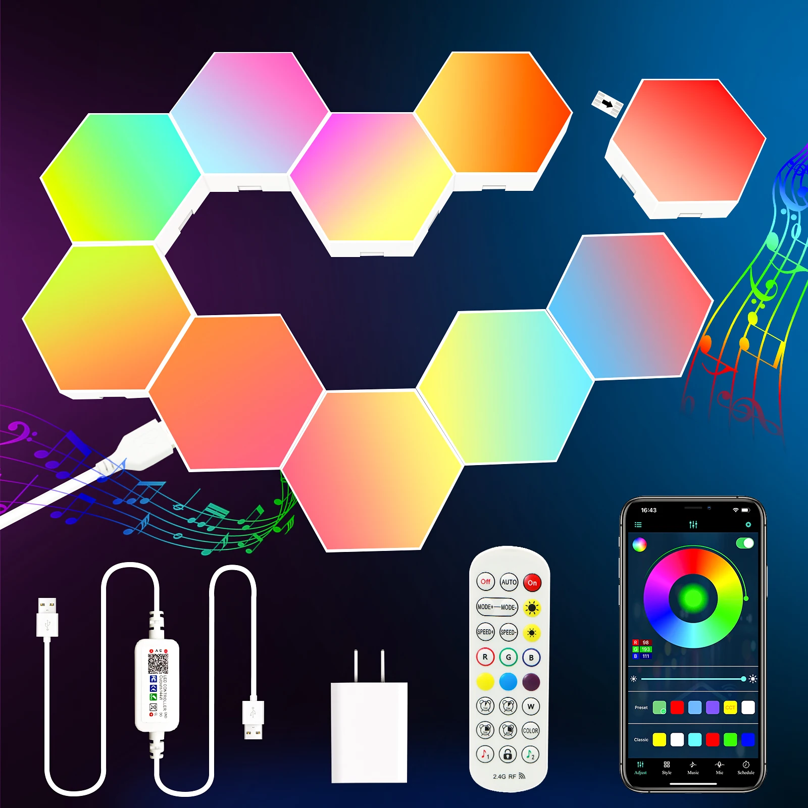 16 Million Colors DIY Geometry Splicing Hexagon Light Rgbic APP Control Cool Music Sync LED Gaming Light Smart Wall Lamp