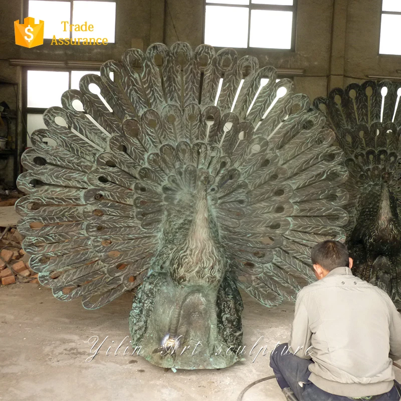 Garden Animal Bronze And Brass Peacock Carving Sculpture