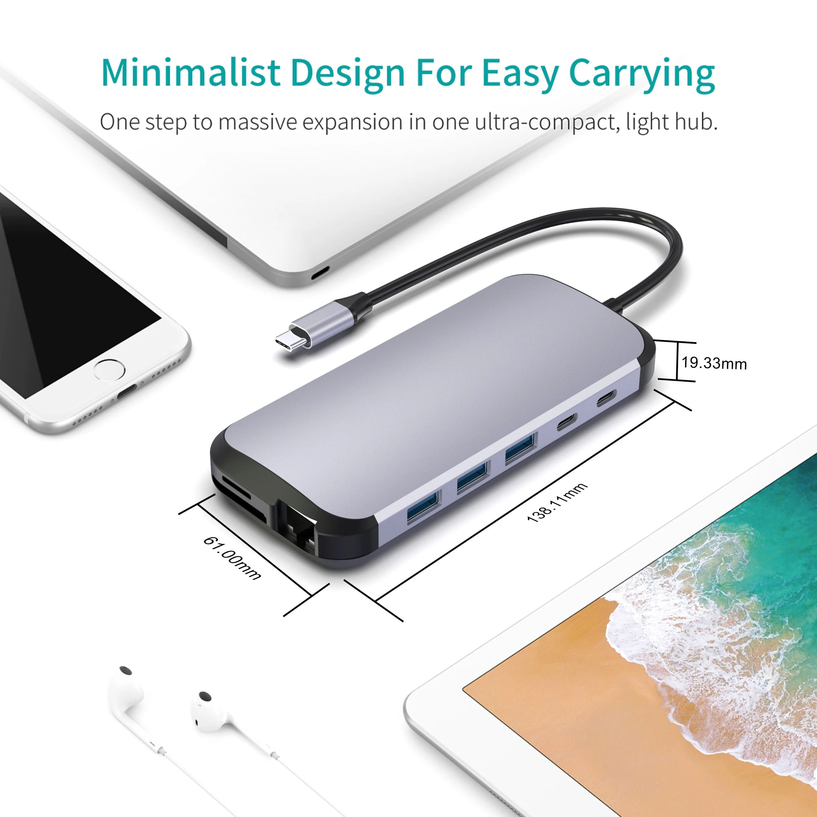 Концентратор HD-MI * 2 PD Audio3.5 TF/SD/RJ45 USB3.0 * 3 USB2.0 передачи данных Type-C • 2 Серый OEM usb Hub 3,0 13 в 1 взаимный обмен данными между компьютером и периферийными устройствами c концентратор hd-mi